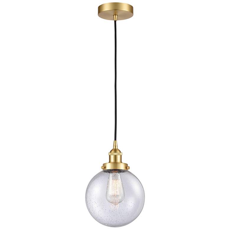 Image 1 Beacon 8" Satin Gold Mini Pendant w/ Seedy Shade
