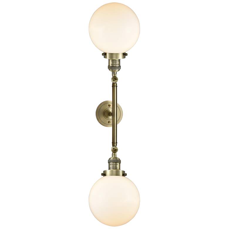 Image 1 Beacon 8" Wide 2 Light Antique Brass Bath Vanity Light w/ Matte White