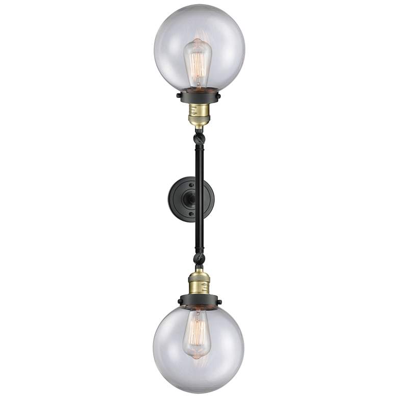 Image 1 Beacon 8" Wide 2 Light Black Brass Bath Vanity Light w/ Clear Shade