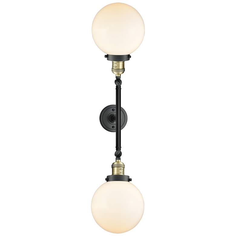 Image 1 Beacon 8" Wide 2 Light Black Brass Bath Vanity Light w/ Matte White Sh