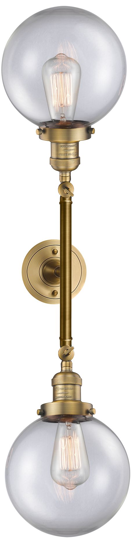 Image 2 Beacon 8" Wide 2 Light Brushed Brass Bath Vanity Light w/ Clear Shade more views