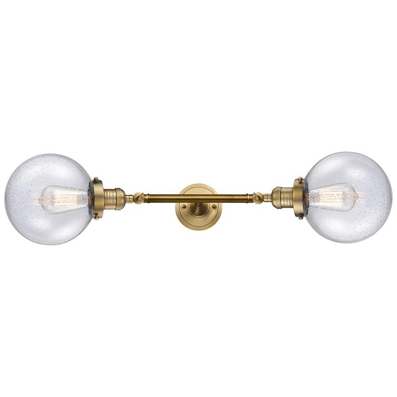 Image 1 Beacon 8" Wide 2 Light Brushed Brass Bath Vanity Light w/ Seedy Shade