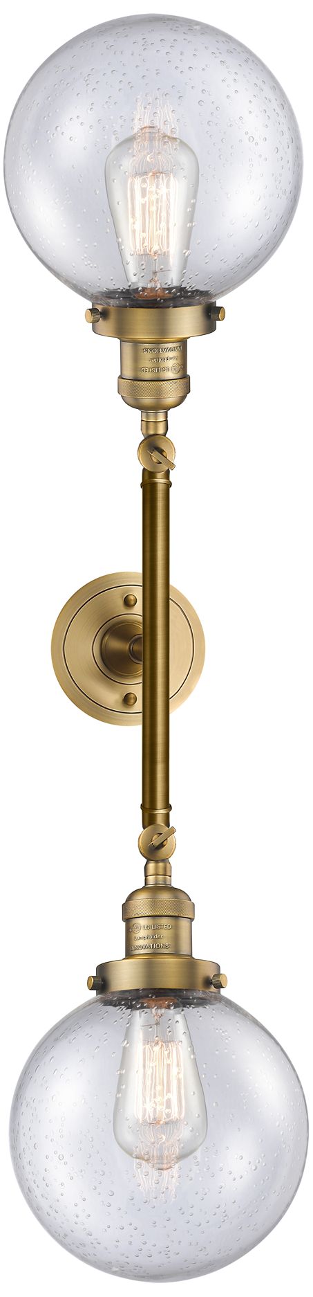 Image 2 Beacon 8" Wide 2 Light Brushed Brass Bath Vanity Light w/ Seedy Shade more views