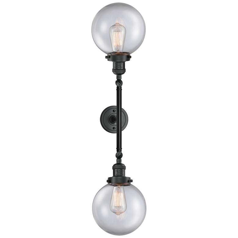 Image 1 Beacon 8" Wide 2 Light Matte Black Bath Vanity Light w/ Clear Shade