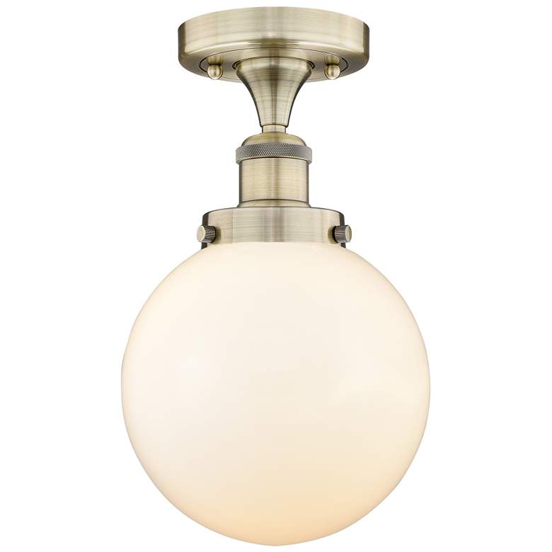Image 1 Beacon 8" Wide Antique Brass Semi.Flush Mount With Matte White Glass S
