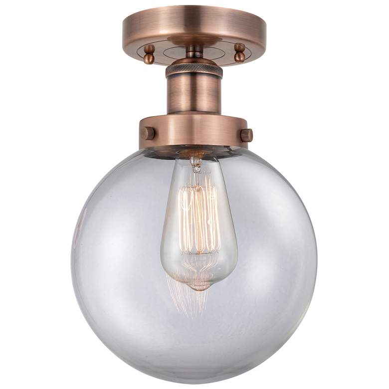 Image 1 Beacon 8" Wide Antique Copper Semi.Flush Mount With Clear Glass Shade