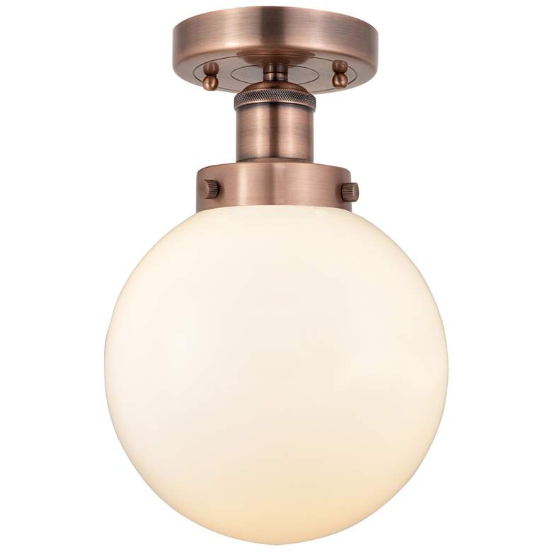 Image 1 Beacon 8" Wide Antique Copper Semi.Flush Mount With Matte White Glass