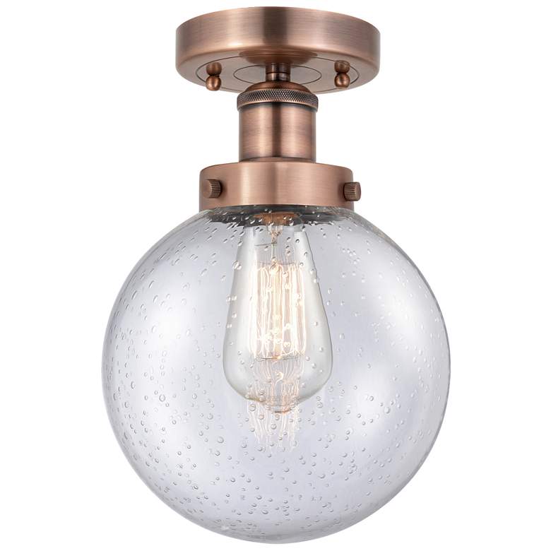 Image 1 Beacon 8" Wide Antique Copper Semi.Flush Mount With Seedy Glass Shade