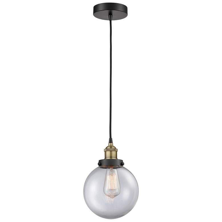 Image 1 Beacon 8" Wide Black Antique Brass Corded Mini Pendant With Clear Shad