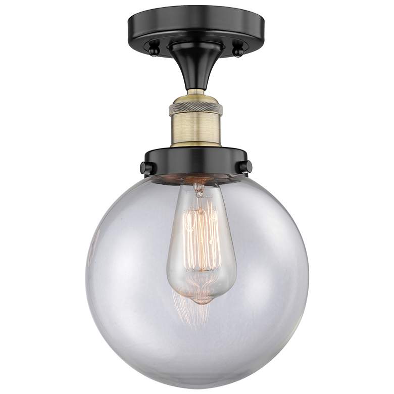 Image 1 Beacon 8" Wide Black Antique Brass Semi.Flush Mount With Clear Glass S