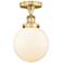 Beacon 8" Wide Brushed Brass Semi.Flush Mount With Matte White Glass S