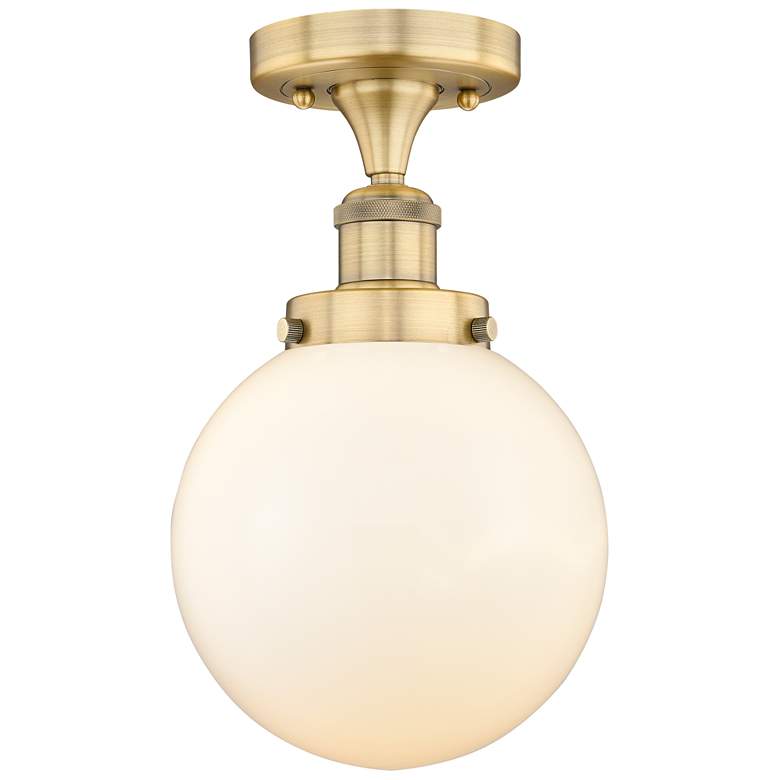 Image 1 Beacon 8" Wide Brushed Brass Semi.Flush Mount With Matte White Glass S