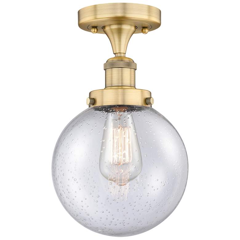 Image 1 Beacon 8" Wide Brushed Brass Semi.Flush Mount With Seedy Glass Shade