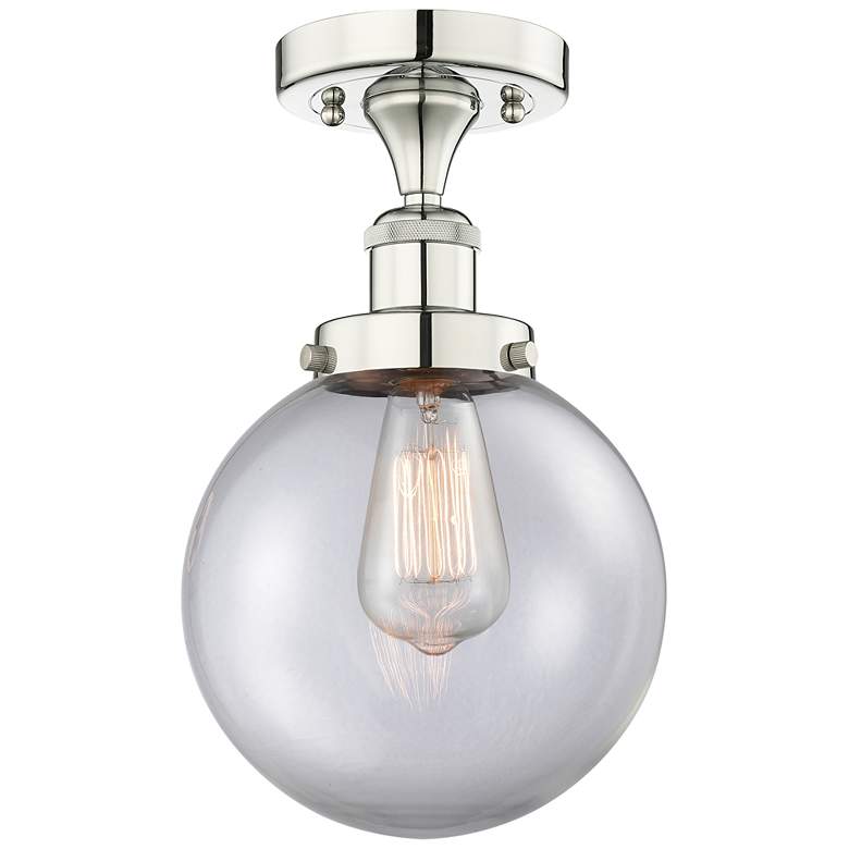 Image 1 Beacon 8" Wide Polished Nickel Semi.Flush Mount With Clear Glass Shade