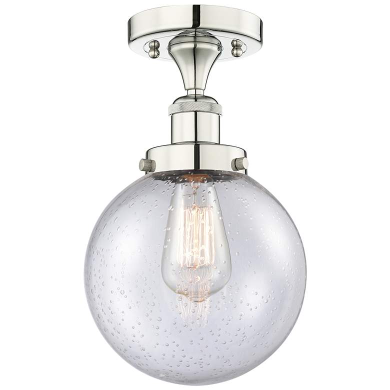 Image 1 Beacon 8" Wide Polished Nickel Semi.Flush Mount With Seedy Glass Shade