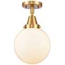 Beacon 8" Wide Satin Gold Ceiling Light with White Glass