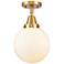 Beacon 8" Wide Satin Gold Ceiling Light with White Glass