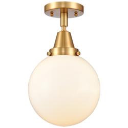Beacon 8" Wide Satin Gold Ceiling Light with White Glass