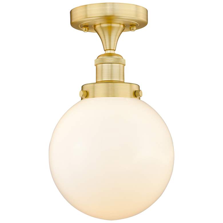 Image 1 Beacon 8" Wide Satin Gold Semi.Flush Mount With Matte White Glass Shad