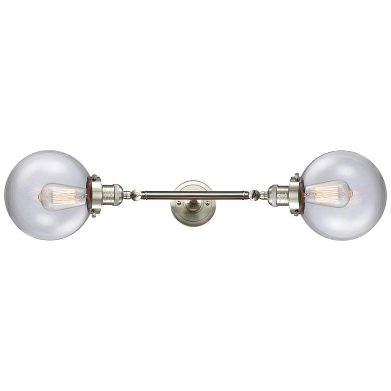Image 1 Beacon 8"W 2 Light Brushed Satin Nickel Bath Vanity Light w/ Clear Sha