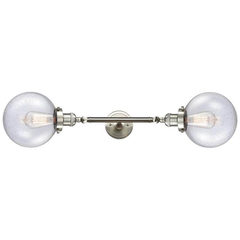 Image 1 Beacon 8"W 2 Light Brushed Satin Nickel Bath Vanity Light w/ Seedy Sha