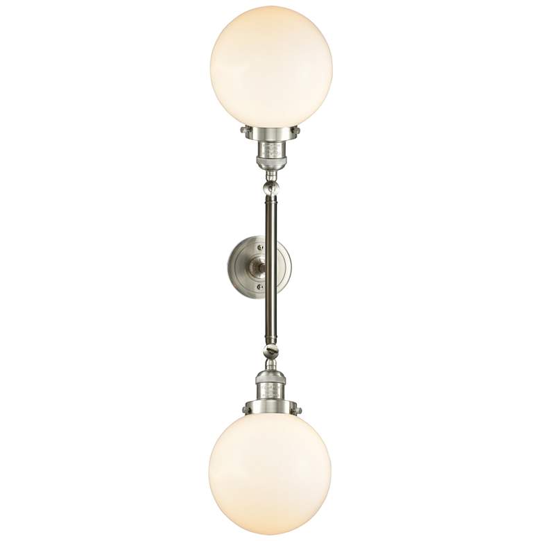 Image 1 Beacon 8"W 2 Light Brushed Satin Nickel Bath Vanity Light w/ White Sha