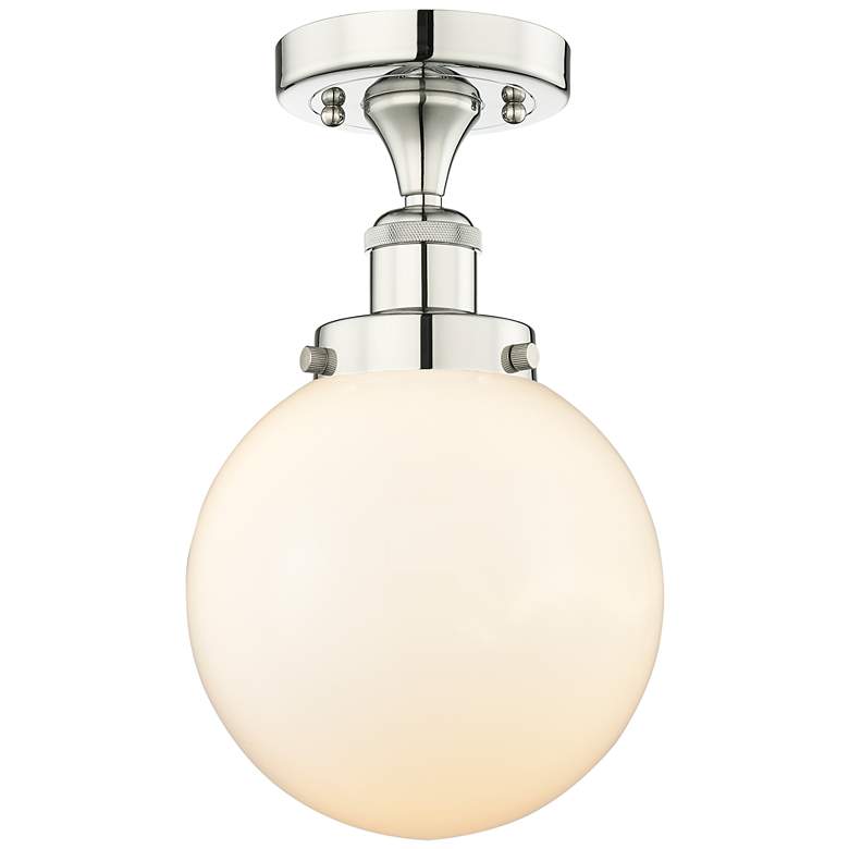 Image 1 Beacon 8"W Polished Nickel Semi.Flush Mount With Matte White Glass Sha