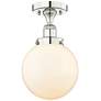 Beacon 8"W Polished Nickel Semi.Flush Mount With Matte White Glass Sha