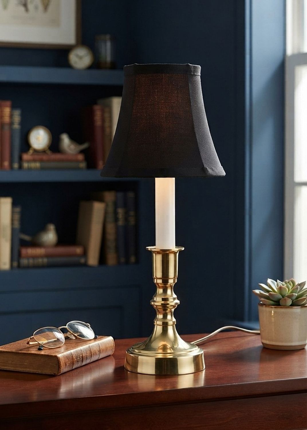 Image 3 Beacon Falls 11" Black Bell Shade Polished Brass Accent Table Lamp more views