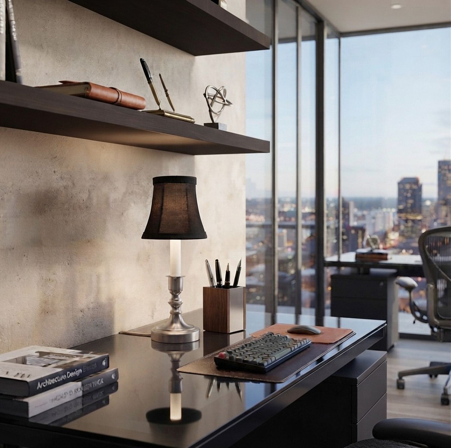 Image 4 Beacon Falls Pewter Table Lamp with Black Silk Shade more views