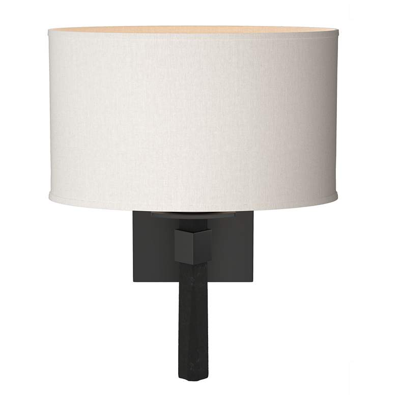 Image 1 Beacon Hall 13.7" High Oval Drum Shade Black Sconce With Flax Shade