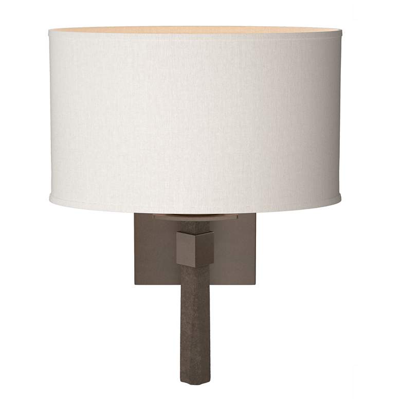 Image 1 Beacon Hall 13.7" High Oval Drum Shade Bronze Sconce With Flax Shade
