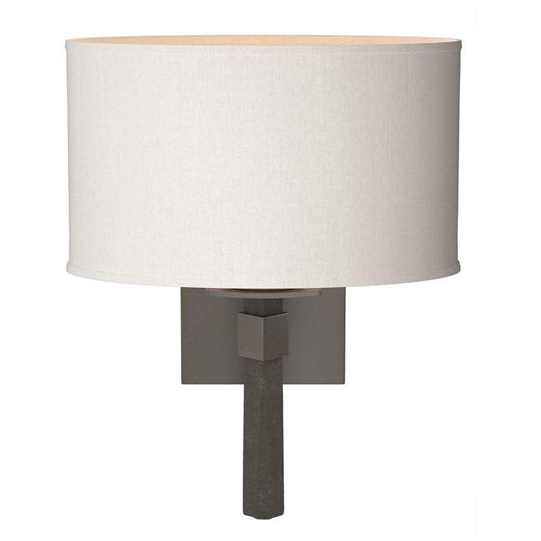 Image 1 Beacon Hall 13.7"H Oval Drum Shade Dark Smoke Sconce With Flax Shade