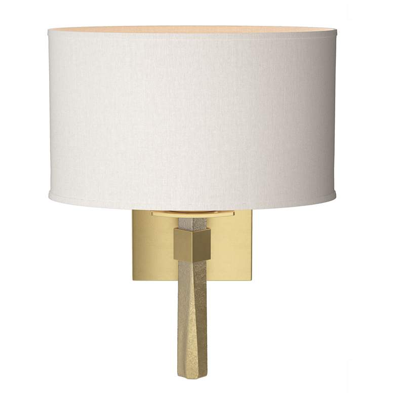 Image 1 Beacon Hall 13.7"H Oval Drum Shade Modern Brass Sconce w/ Flax Shade