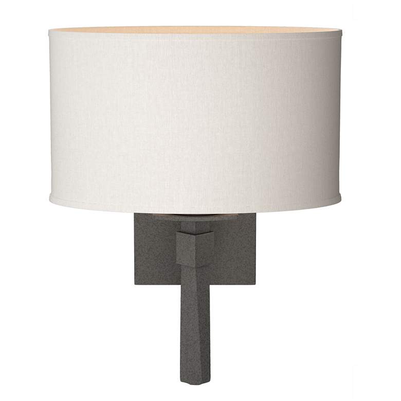 Image 1 Beacon Hall 13.7"H Oval Drum Shade Natural Iron Sconce w/ Flax Shade