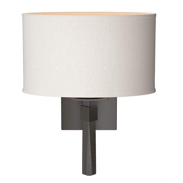 Image 1 Beacon Hall 13.7"H Oval Drum Shade Oil Rubbed Bronze Sconce w/ Flax Sh