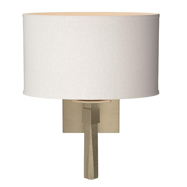 Image 1 Beacon Hall 13.7 inchH Oval Drum Shade Soft Gold Sconce With Flax Shade