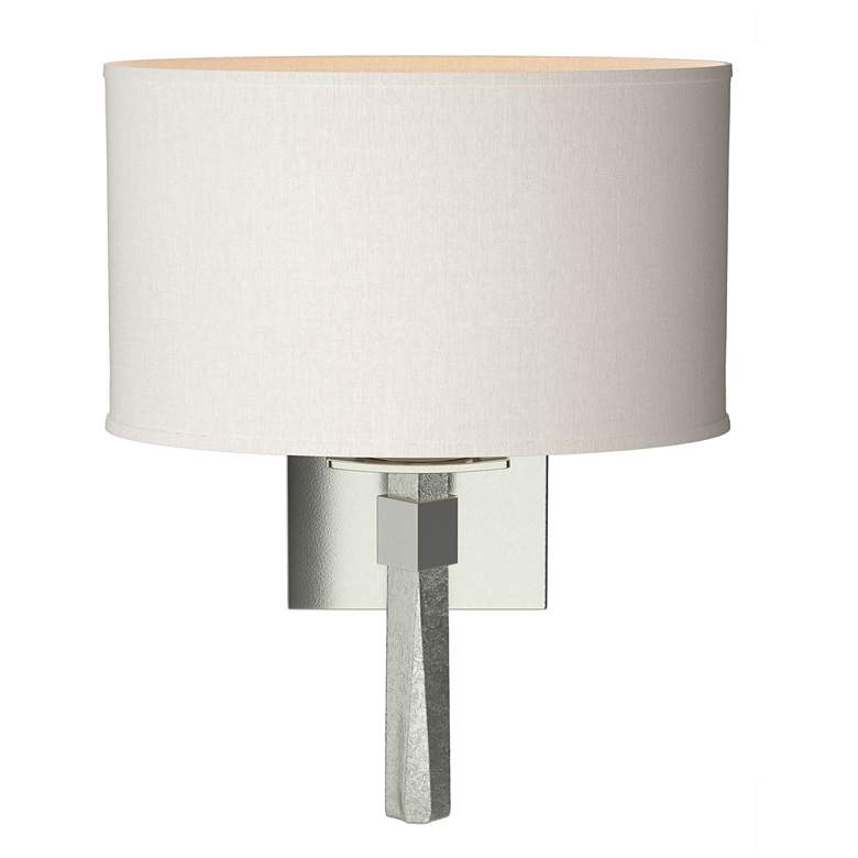 Image 1 Beacon Hall 13.7"H Oval Drum Shade Sterling Sconce With Flax Shade