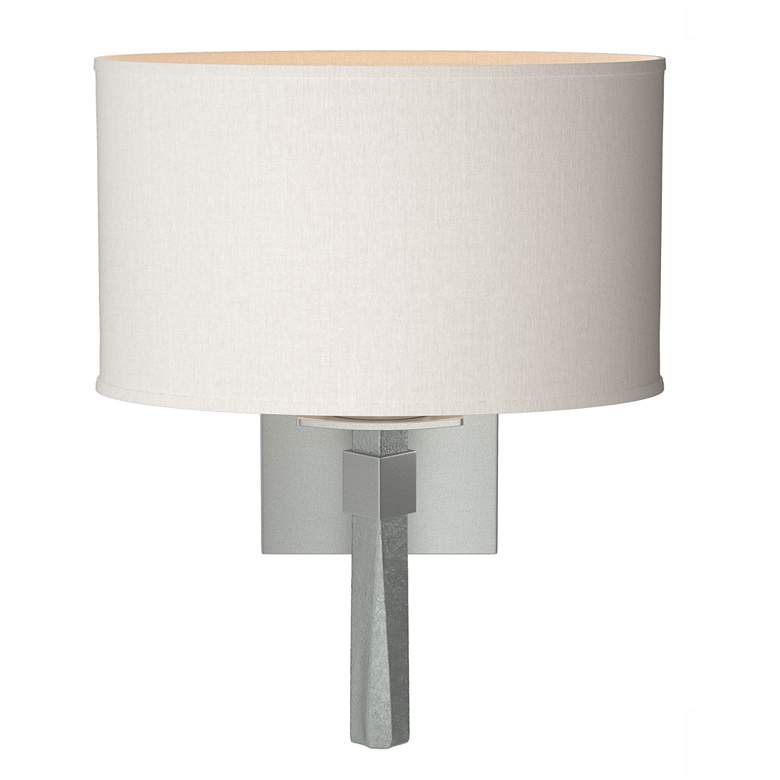 Image 1 Beacon Hall 13.7"H Oval Drum Shade Vintage Platinum Sconce w/ Flax Sha