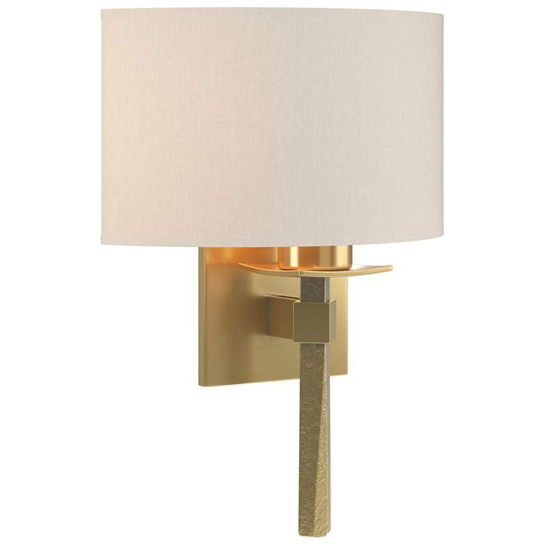 Image 1 Beacon Hall 13 inch High Modern Brass Sconce With Flax Shade