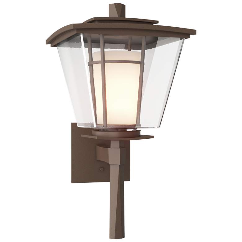 Image 1 Beacon Hall 17.6"H Bronze Outdoor Sconce w/ Opal and Clear Shade