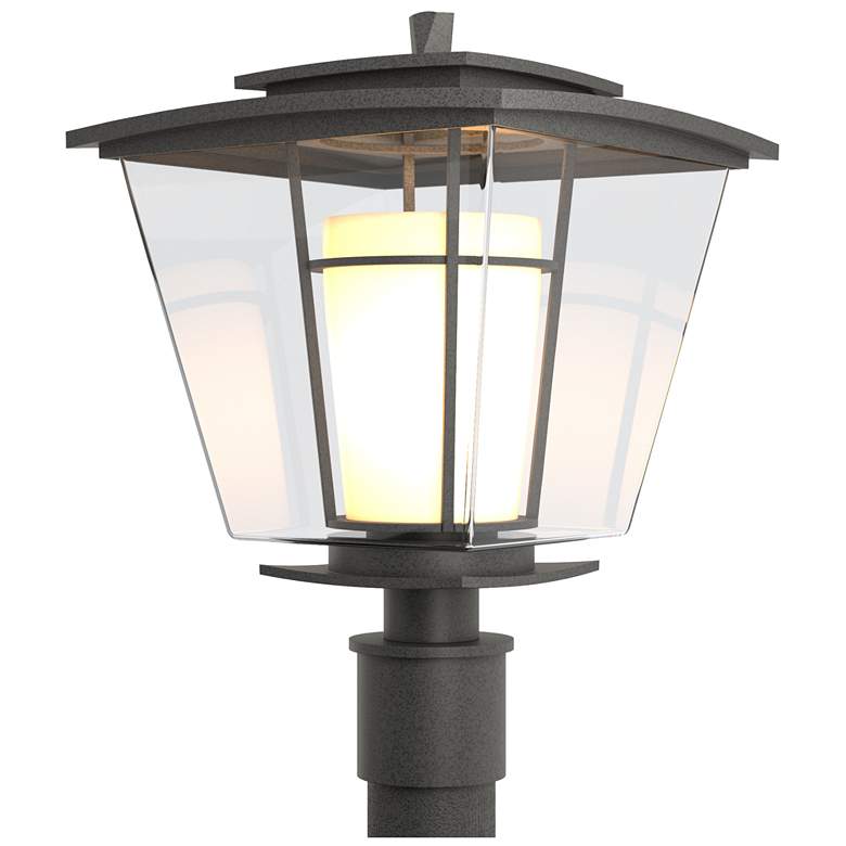 Image 1 Beacon Hall Outdoor Post Light - Natural Iron Finish - Opal and Clear Glass
