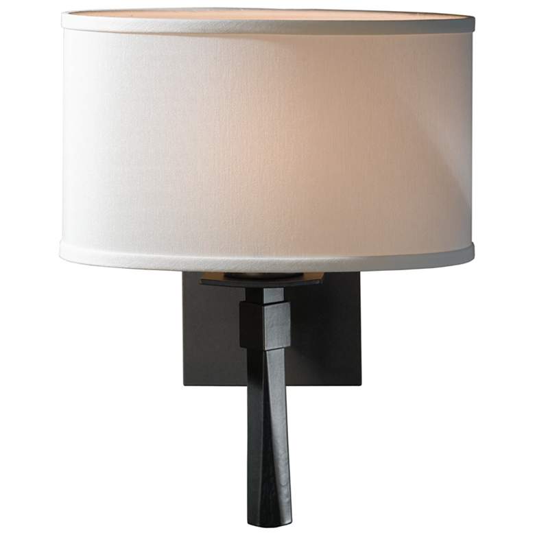 Image 1 Beacon Hall Oval Drum Shade Sconce - Black Finish - Natural Anna Shade