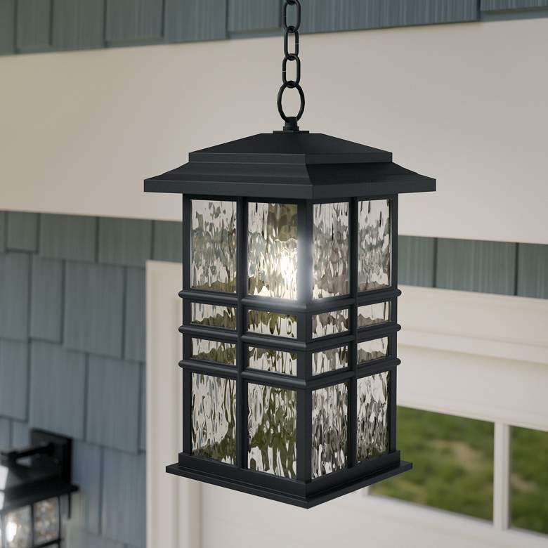 Image 1 Beacon Square 18" 1-Light Outdoor Hanging Light in Textured Black