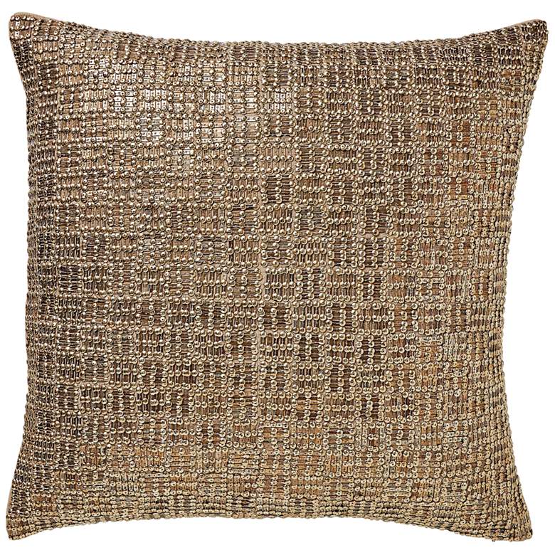 Image 2 Beaded Basketweave Antique Gold 20" Square Throw Pillow