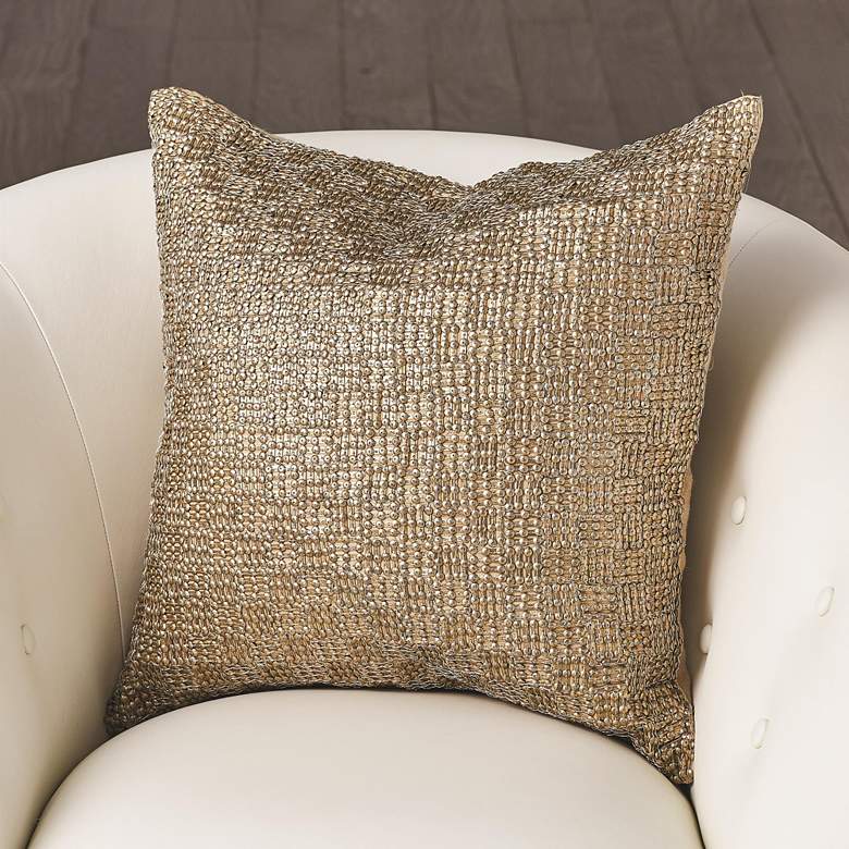 Image 1 Beaded Basketweave Antique Gold 20" Square Throw Pillow