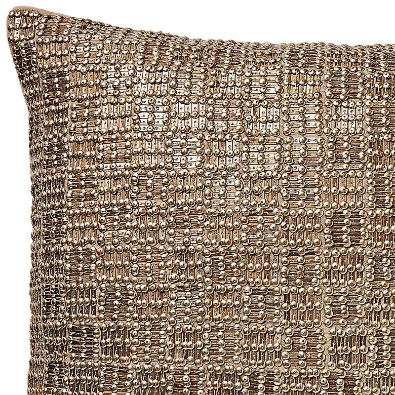 Image 3 Beaded Basketweave Antique Gold 20" Square Throw Pillow more views
