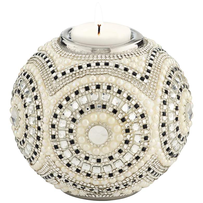 Image 2 Beaded Silver Plating 4 3/4 inch Wide Tealight Candle Holder