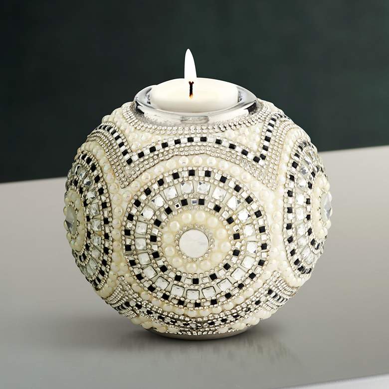 Image 1 Beaded Silver Plating 4 3/4" Wide Tealight Candle Holder