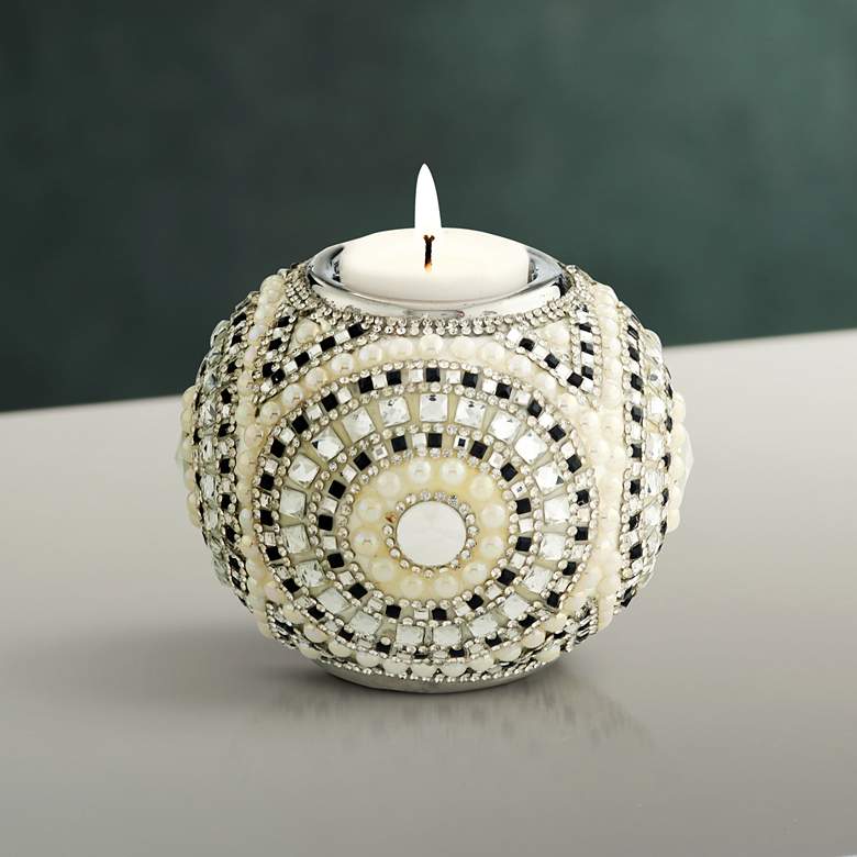 Image 1 Beaded Silver Plating 4 inch Wide Tealight Candle Holder